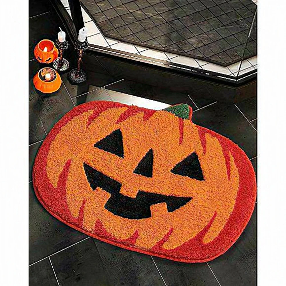 Orange Halloween Bathroom Decor Pumpkin Washable‎ Absorbent Carpet